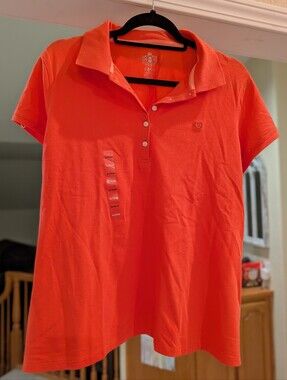 Izod Women's Short Sleeve Cotton Polo in Coral Orange XL